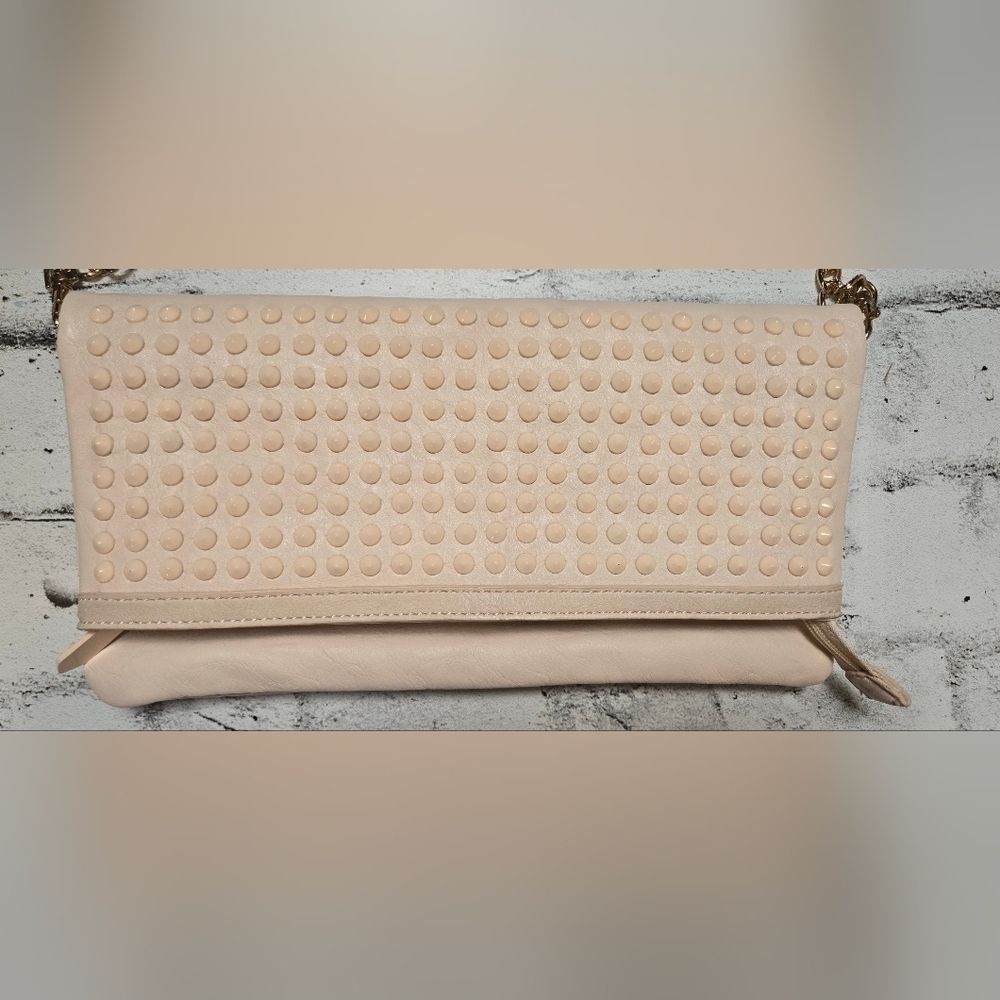 Aldo Nude Studded Crossbody Clutch Bag Gold Chain Convertible Purse - Picture 3 of 9